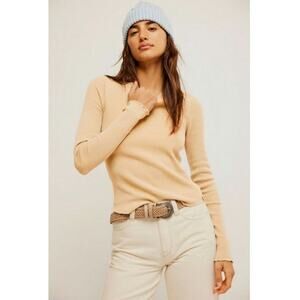 NWT Free People Easy Does It Tee Long Sleeve thermal Cuban Sand